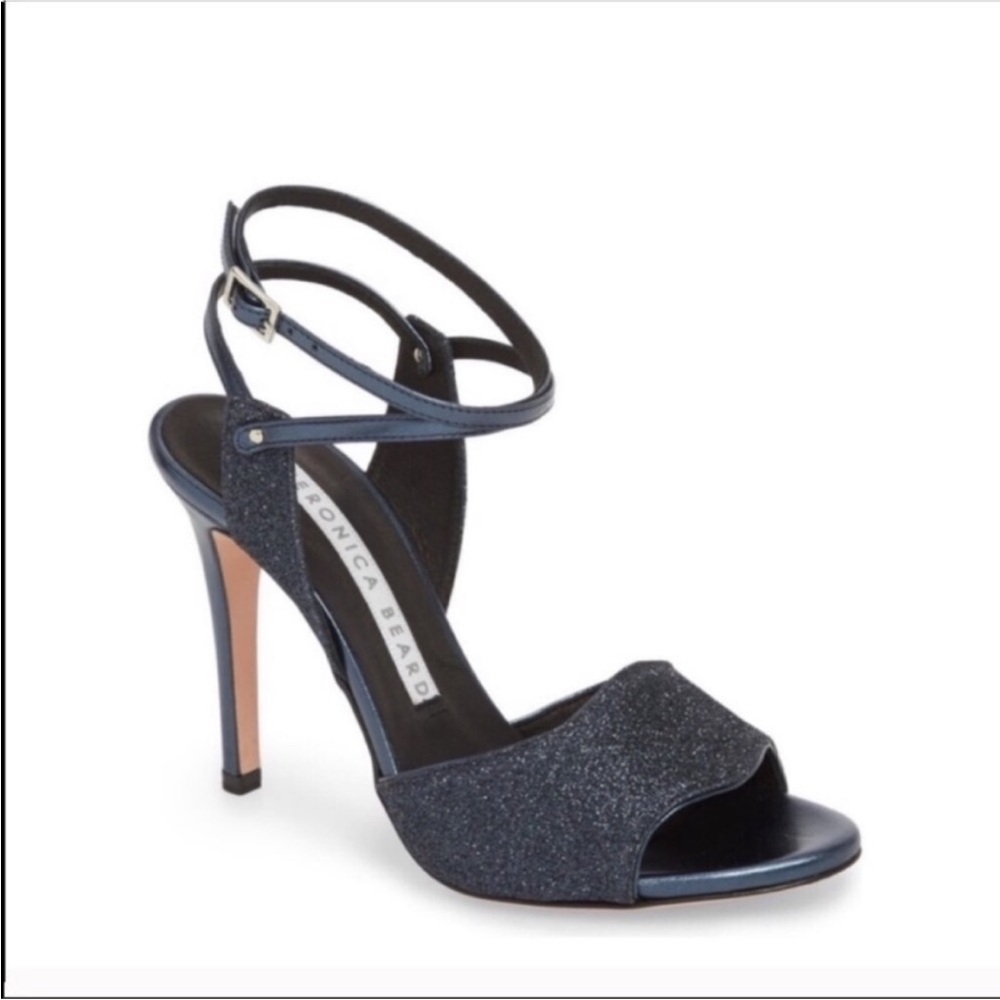 Veronica Beard Navy Blue Suma Glitter Heel Sandals 36.5